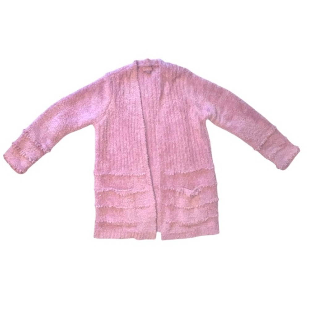 Barefoot Dreams Cozy Chic Open Front Cardigan Sweater Pink Fluffy Size Medium